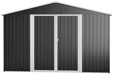 Cabane de Jardin M¨¦tallique XXXL, 300 x 252 x 191 cm, Toit ¨¤ Pignon, Double Portes Coulissantes, R¨¦sistante aux Intemp¨¦ries, Id¨¦ale pour Rangement de V¨¦los et Motos