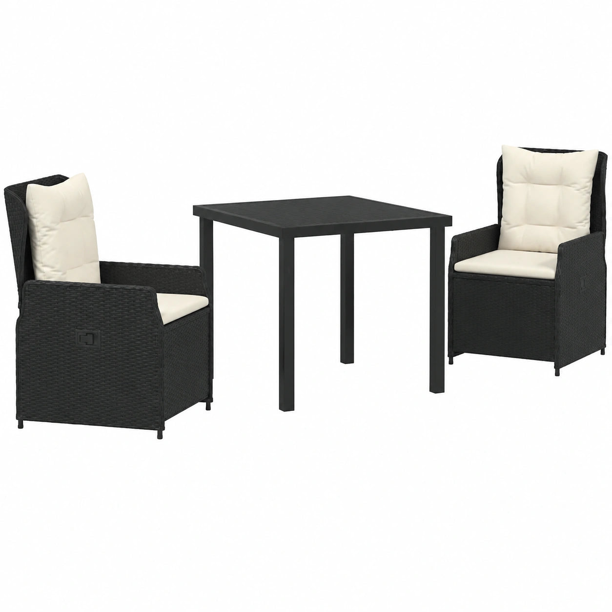 Ensemble de Repas Extérieur en Polyrotin Noir 3 Pièces