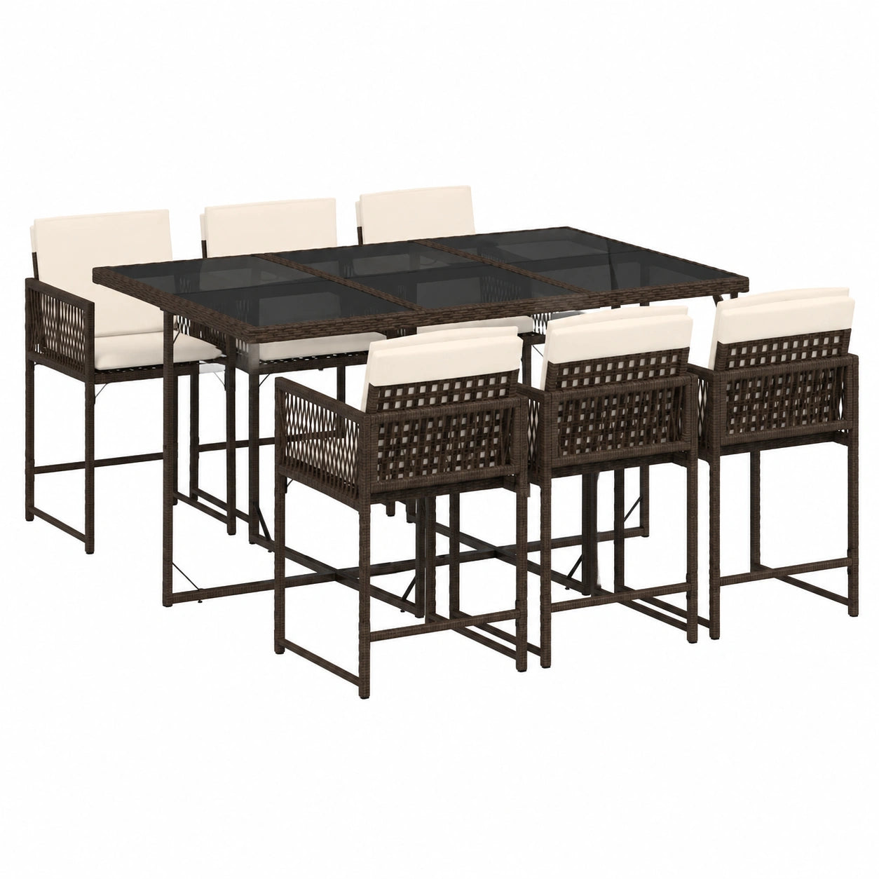 Ensemble de Salle à Manger de Jardin avec Coussins, Table et Chaises Rabattables en Résine Tressée