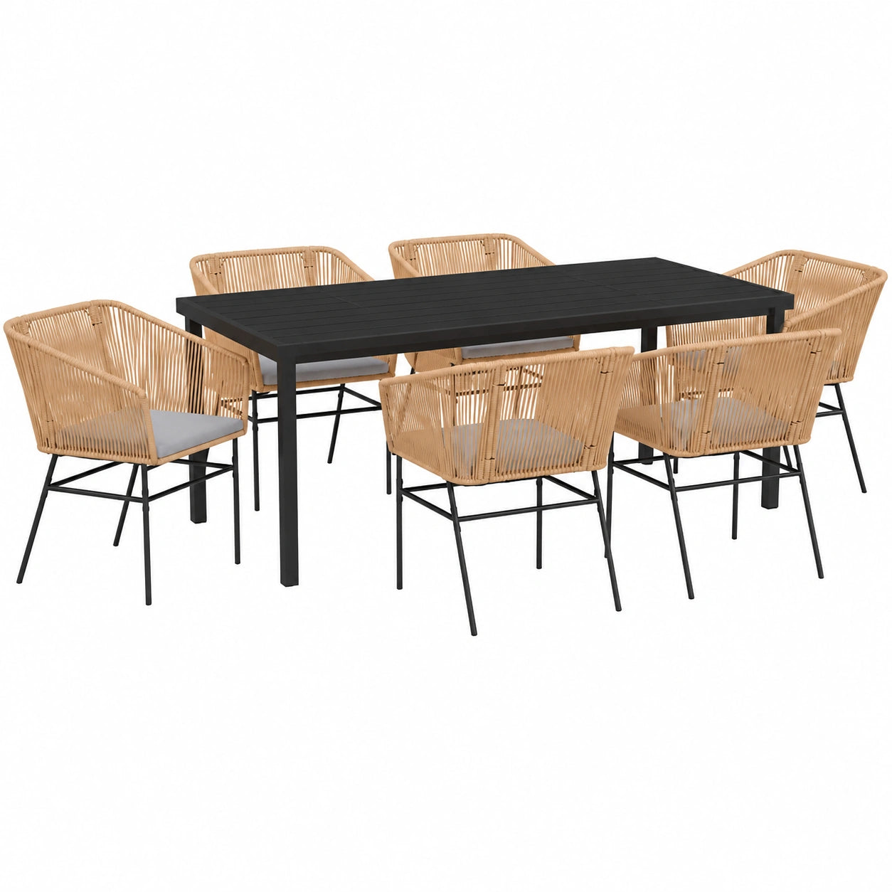 Ensemble de Repas de Jardin 7 Pièces avec Table en Verre