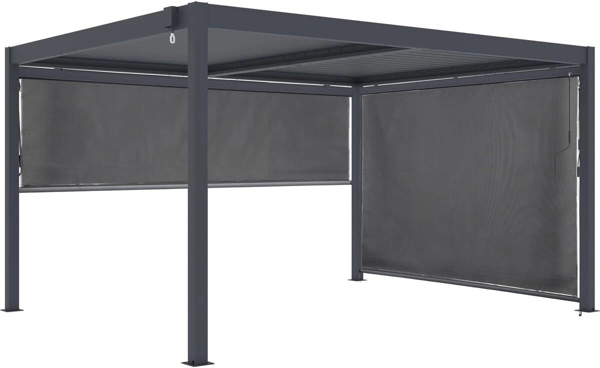 Pergola bioclimatique Windsor en aluminium avec stores, 3 x 4 m, gris