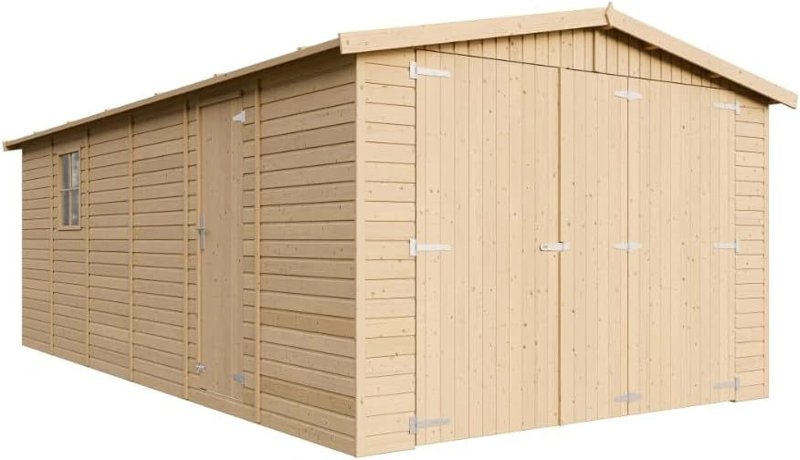 Abri de Jardin en Bois Massif 18 m2 - Chalet avec Panneaux H222x616x324 cm - Espace de Rangement pour Outils et V¨¦los - TIMBELA M102