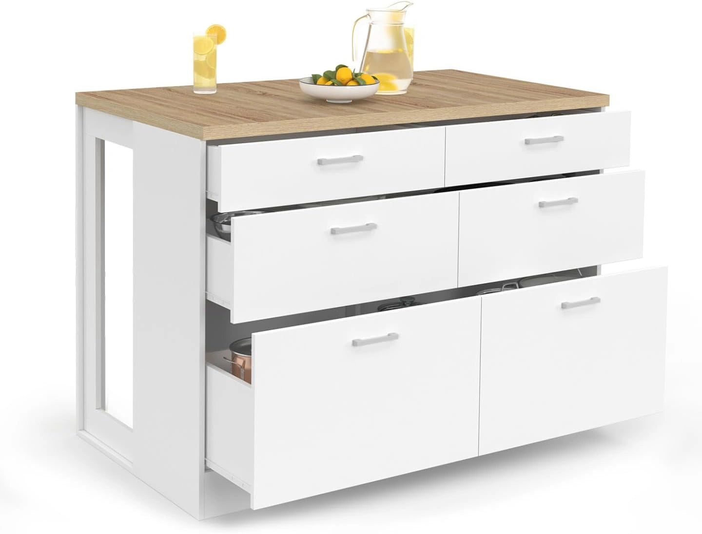 IDMarket - ?lot Central Orso 120 cm avec 6 Tiroirs et Plan de Travail Effet H¨ºtre