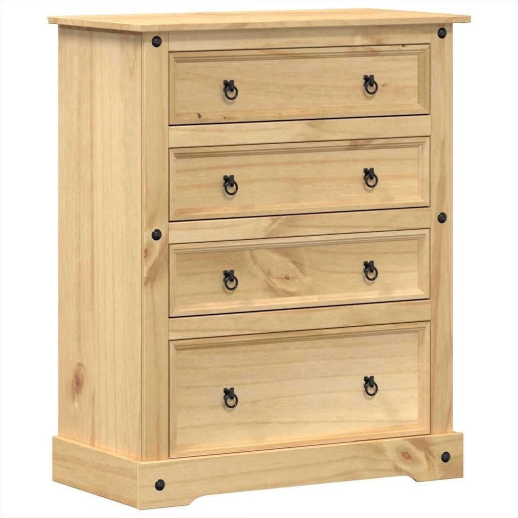 Commode en Bois de Pin Massif Corona 92x48x114 cm avec Tiroirs