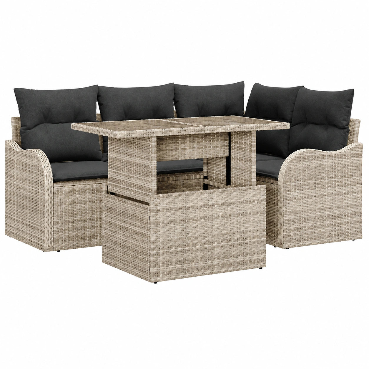 Ensemble de Jardin Extérieur 5 Pièces en Rotin Synthétique Gris Clair