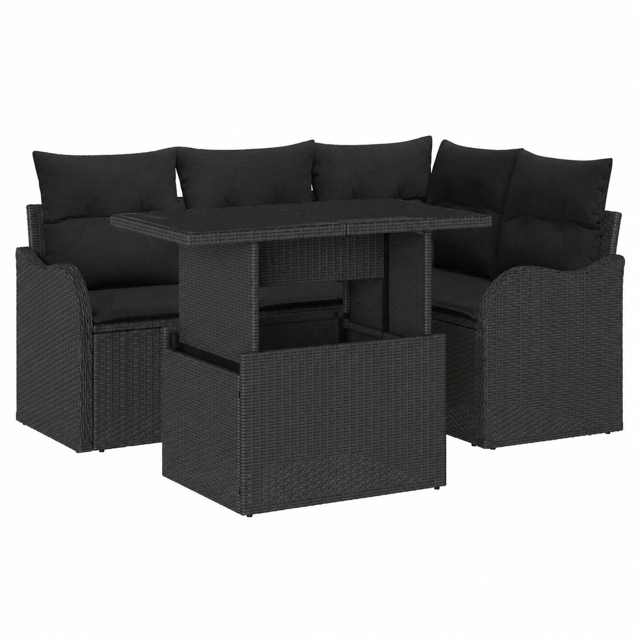 Ensemble de repas d'extérieur 5 pièces avec coussins en rotin noir