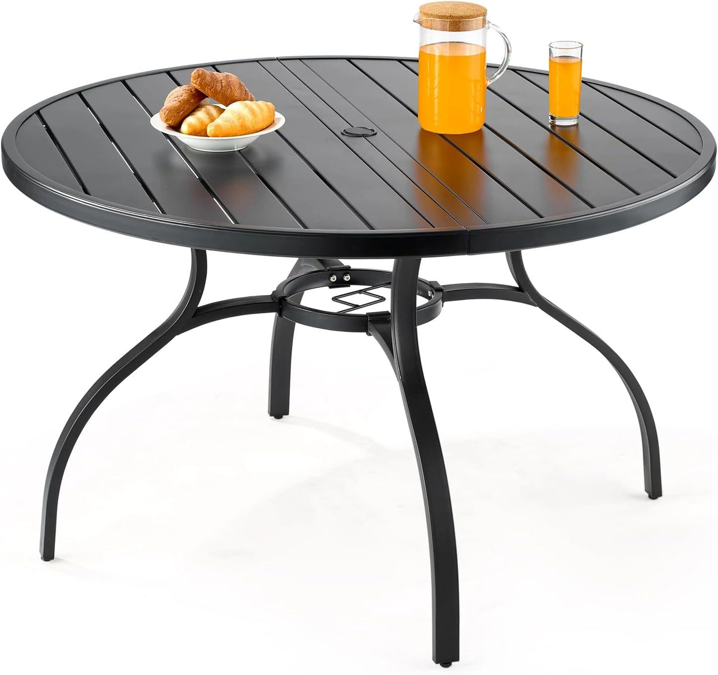 Table de Patio Ronde en Acier avec Trou pour Parasol, 120 cm, Noir