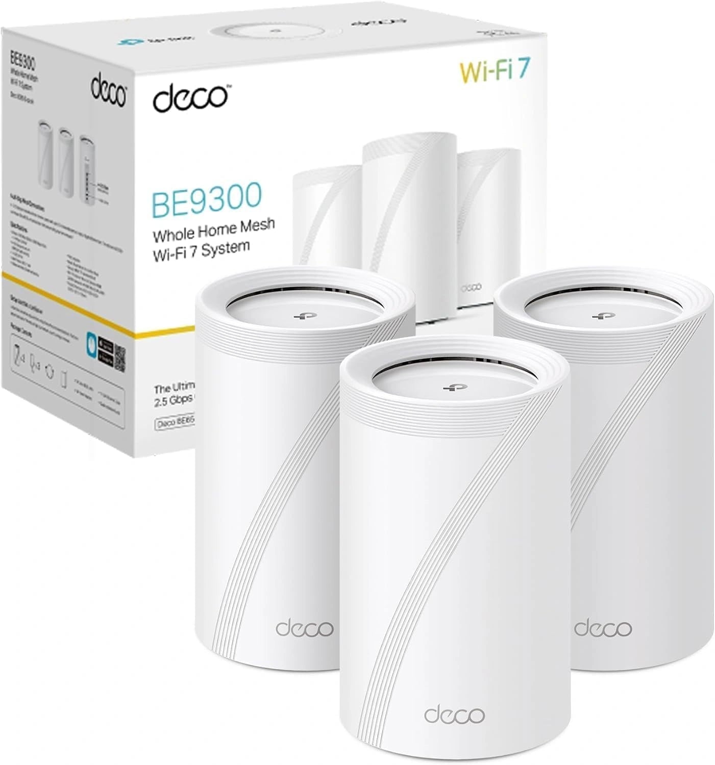 TP-Link Deco Mesh WiFi 7 Tri-Bande BE9300, 2,5G Ethernet, Couverture 530©O, Roaming IA, Connecte 200 Appareils, Compatible Box Internet, BE65 (Lot de 3)
