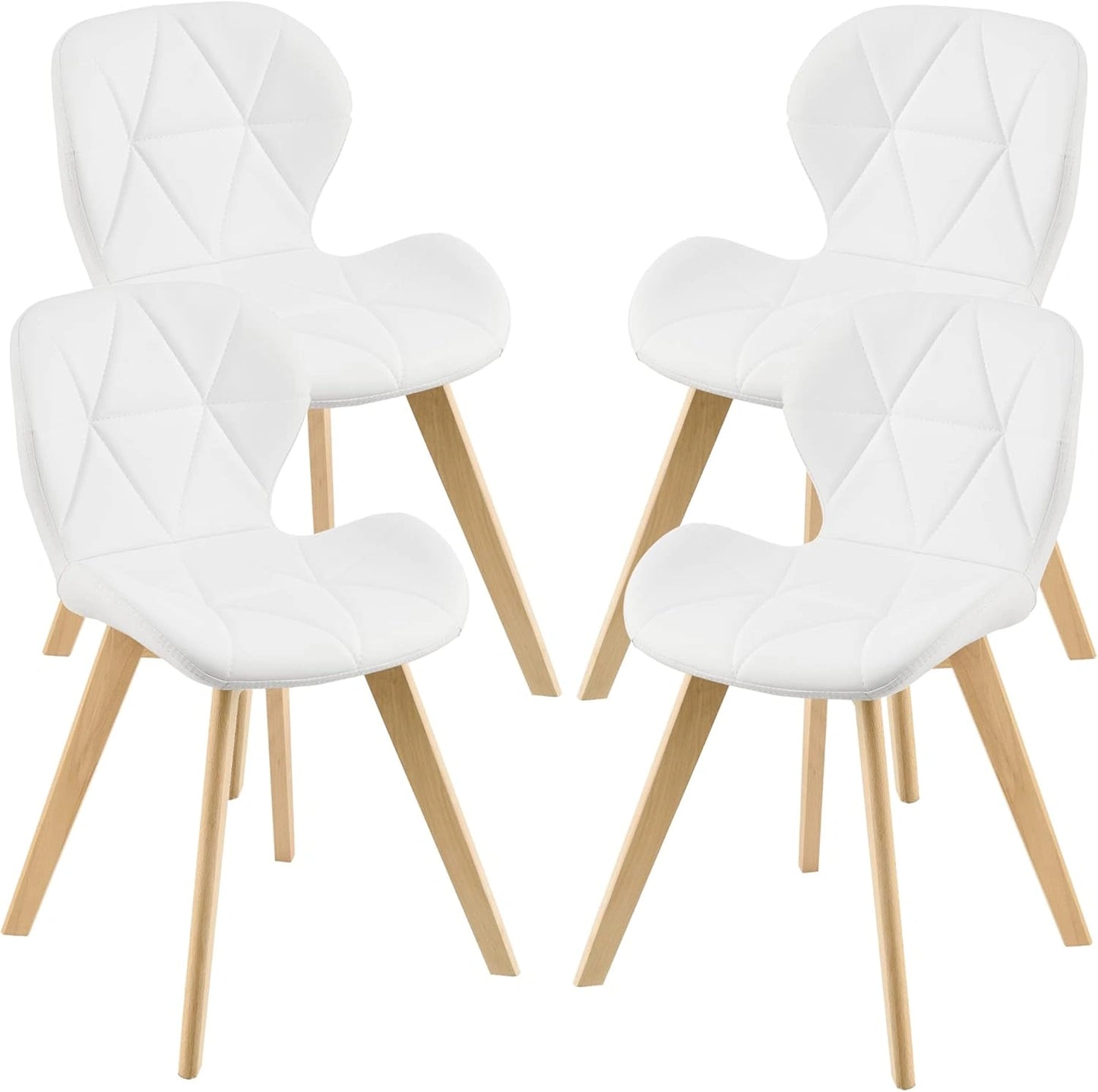 Lot de 4 Chaises Rembourr¨¦es Blanches Bois de H¨ºtre, Salle ¨¤ Manger et Cuisine