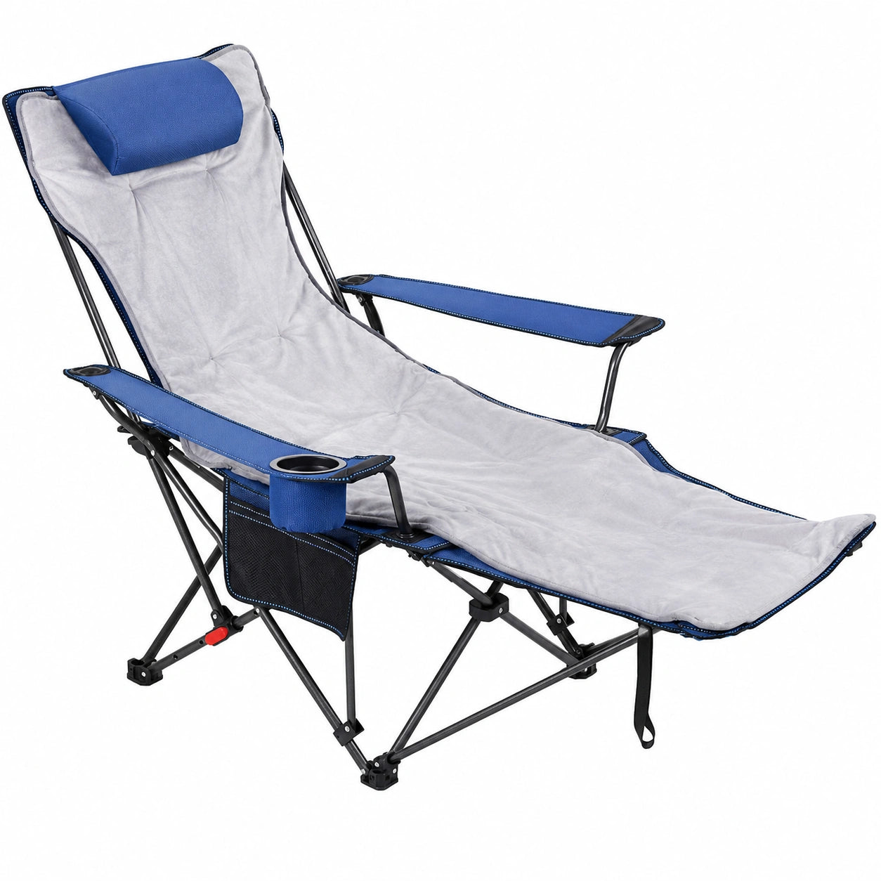 Chaise de Camping Portable à 4 Positions Réglables avec Repose-Pieds et Coussin Moelleux