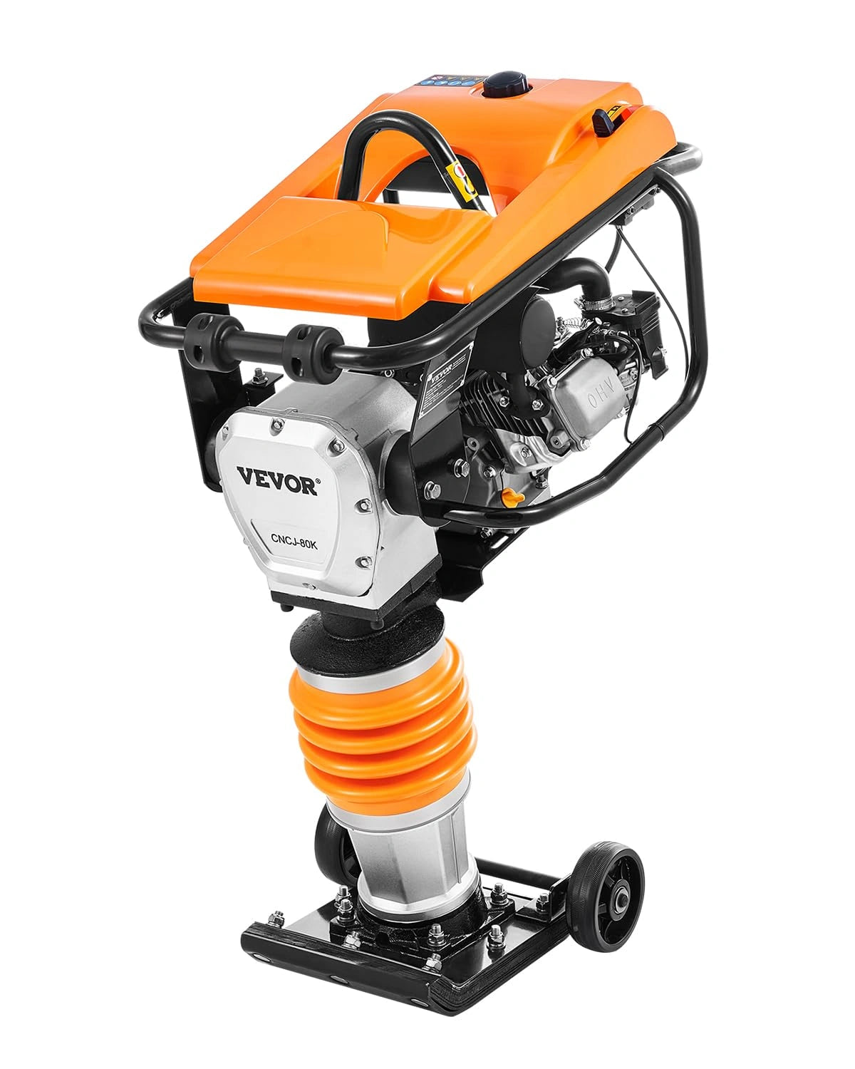 VEVOR Pilonneuse Vibrante 6,5 CV, Moteur Essence 196 cm3, Compactage Profond 66 cm, Impact 253 kgf/cm2, pour Terrain et Fondations