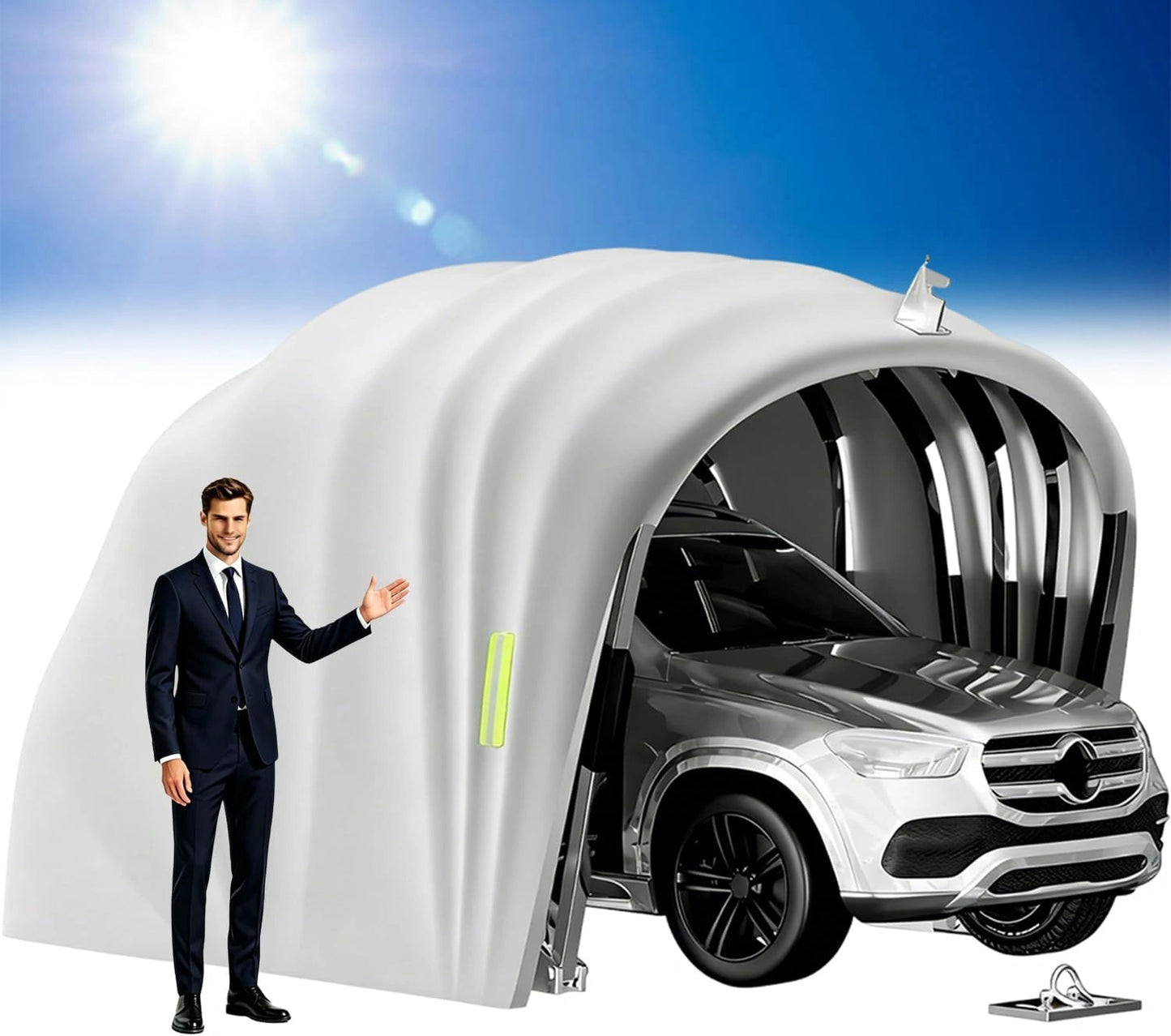 Abri Voiture Portable en Acier Inoxydable avec Fixation au Sol, Auvent Pliable et R¨¦tractable, R¨¦sistant aux Intemp¨¦ries, Gris (5,5 x 2,5 x 2,3m)