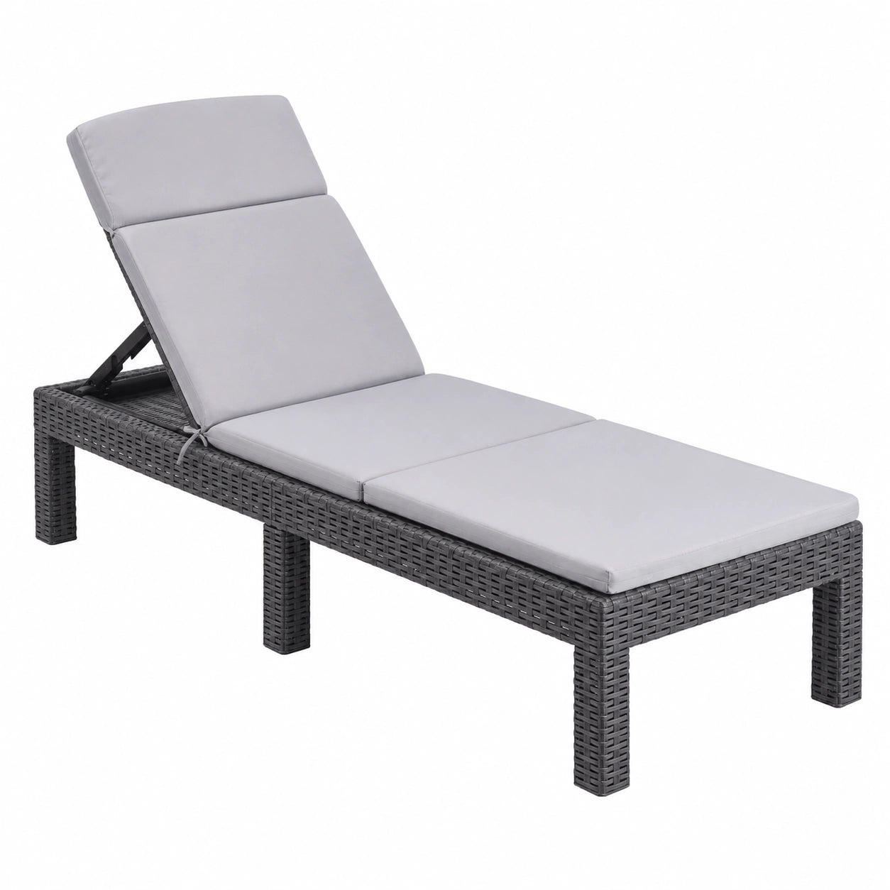Chaise Longue Extérieure en Résine Tressée avec Coussin Confort et Dossier Réglable