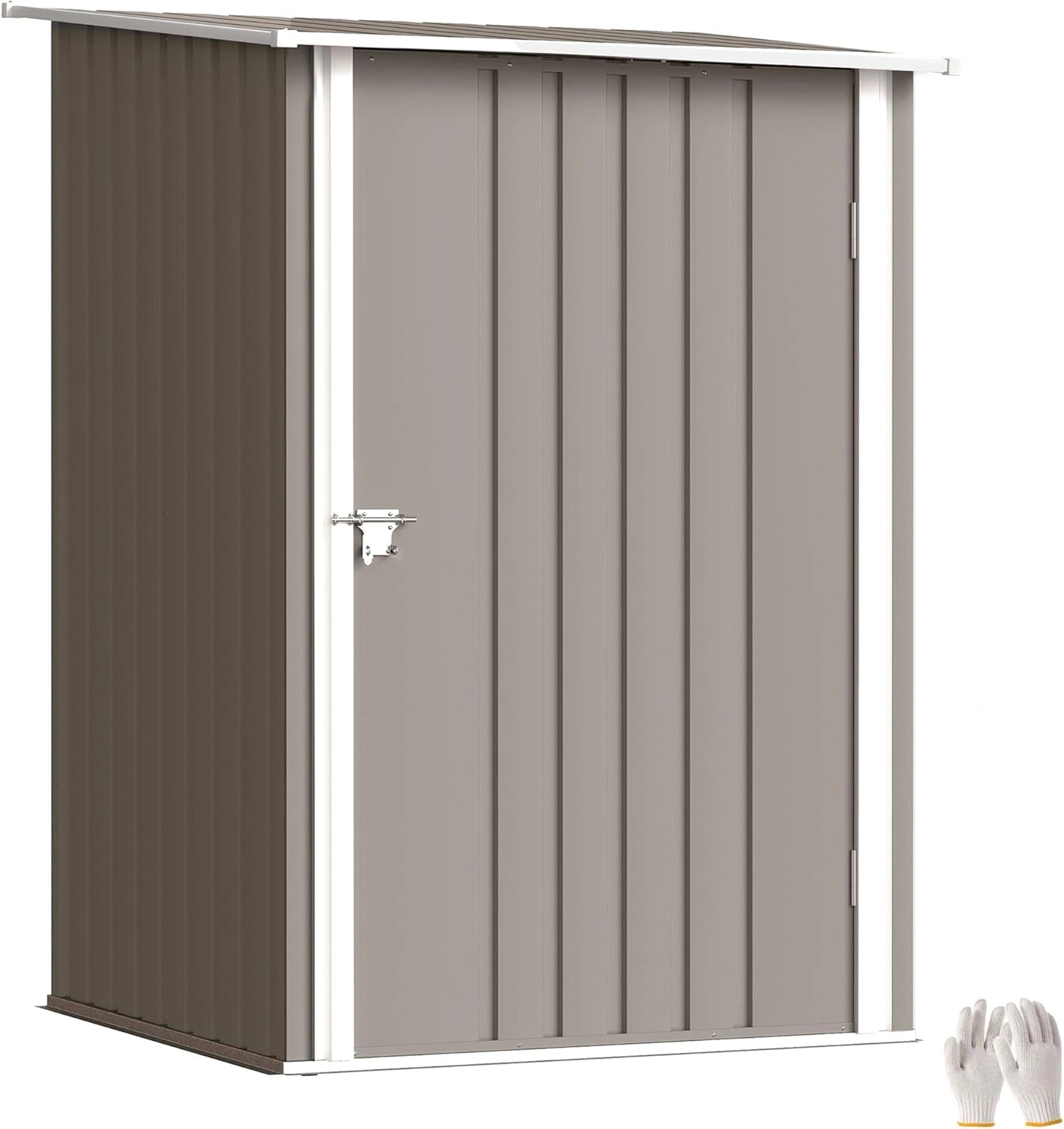 Abri de Jardin Metallique 1m2 avec Porte S¨¦curis¨¦e - Marron et Blanc
