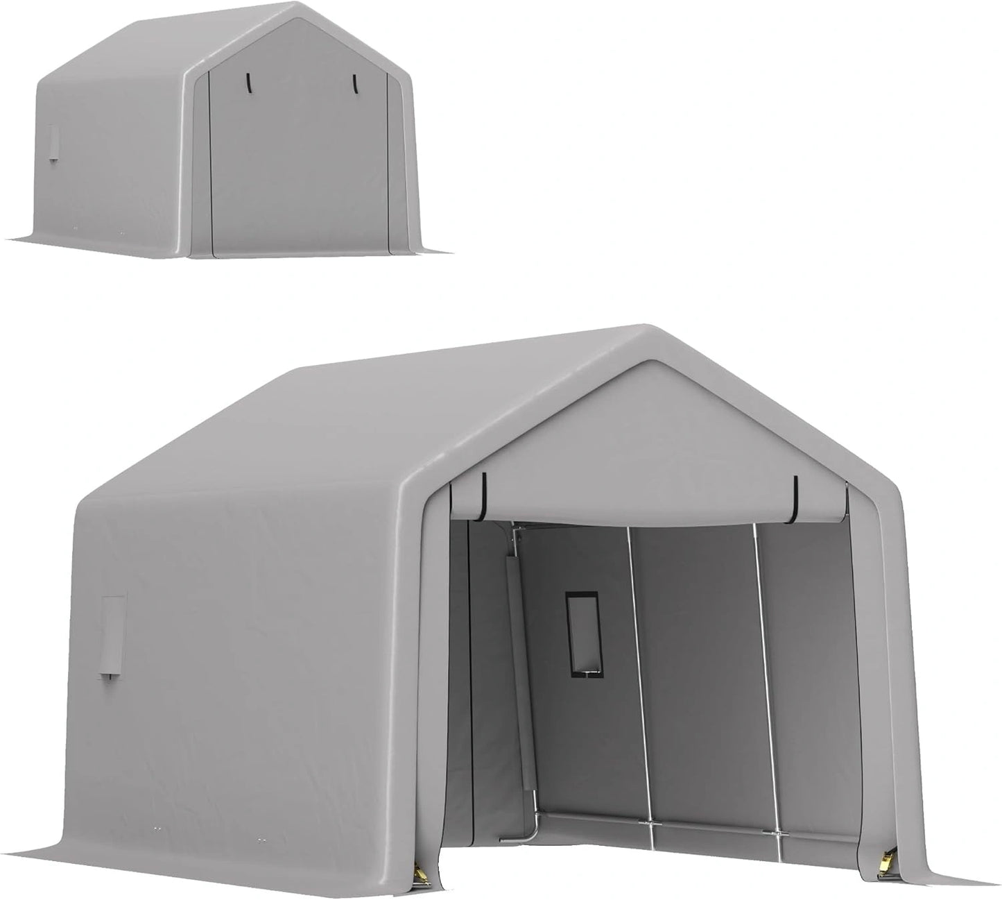 Abri Voiture Outsunny 3 x 5,2 m avec Porte enroulable, Protection Ext¨¦rieure pour V¨¦hicule, Camion, Bateau, Gris