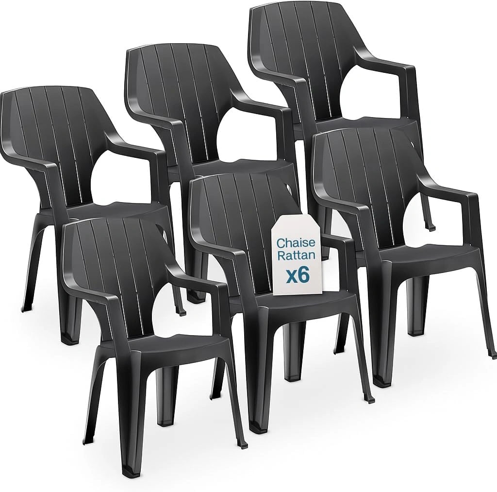 Chaises de Jardin Empilables en Plastique Noir effet Bois - Tomaino