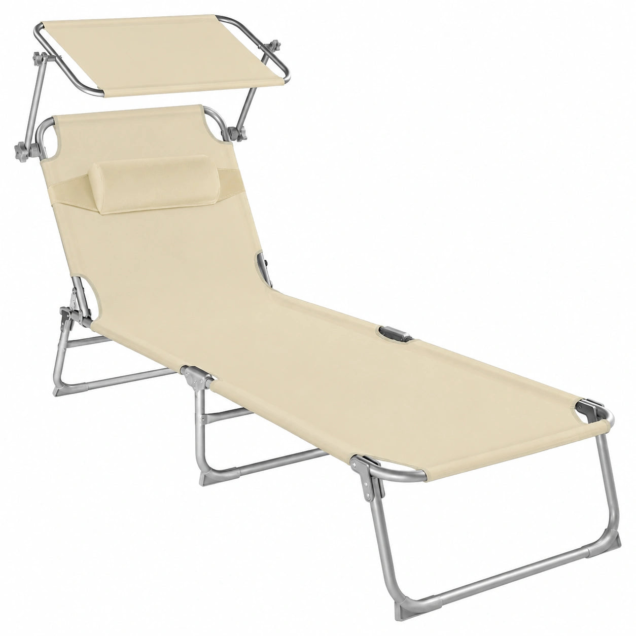 Chaises Longues Pliantes avec Pare-Soleil et Appuie-tête pour Jardin