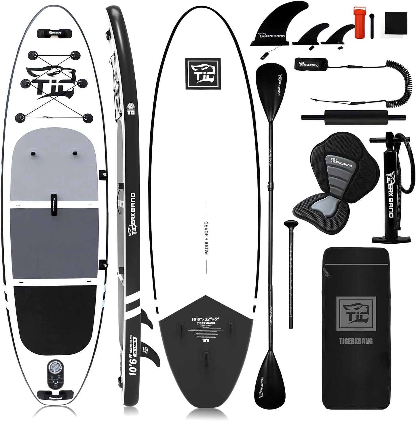 Planche ¨¤ Pagaie Gonflable TIGERXBANG 320 cm avec Si¨¨ge Kayak et Pagaie Double pour Adultes et Jeunes