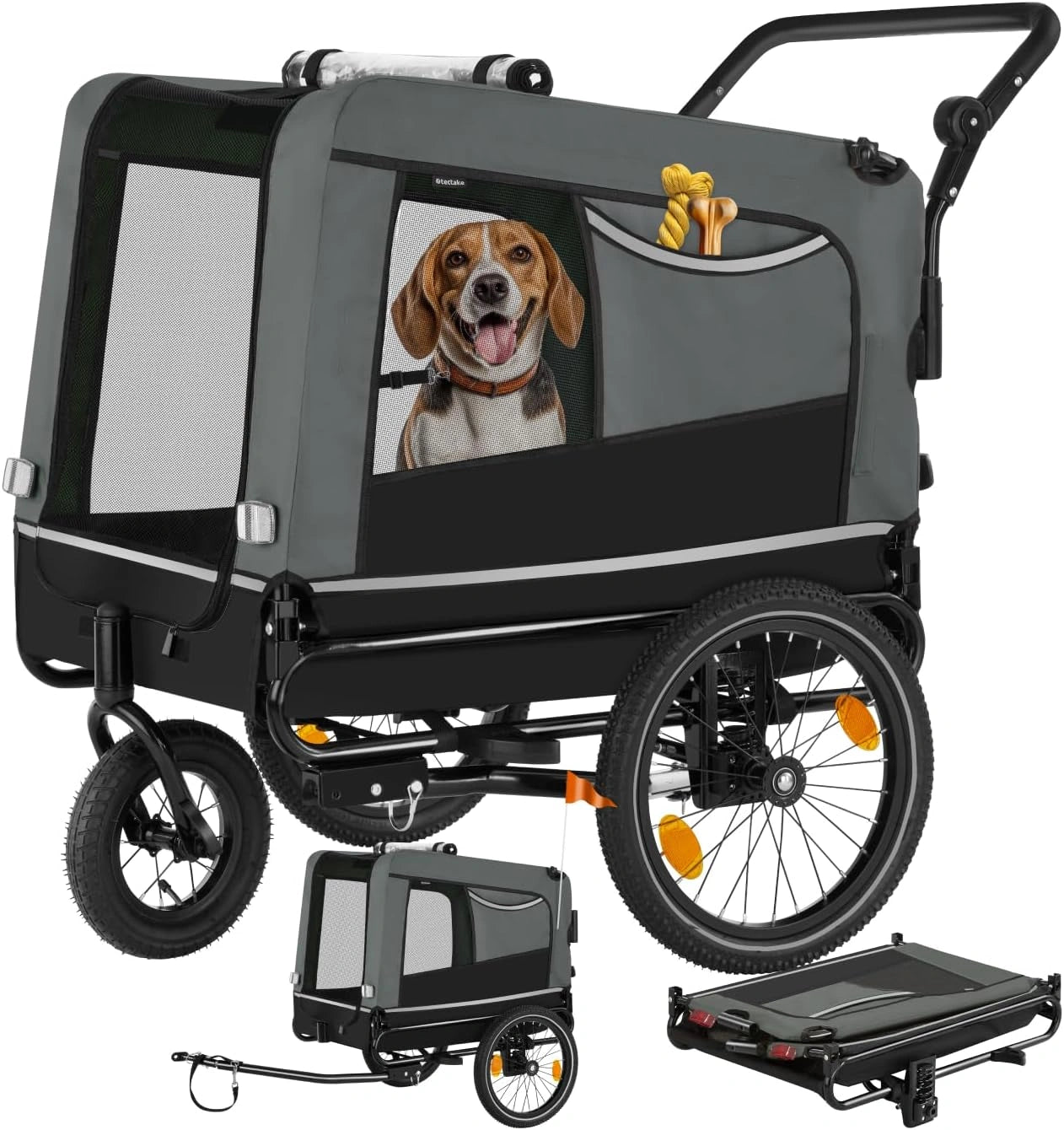 Remorque V¨¦lo Pliable 3 en 1 pour Chiens - Avec R¨¦flecteurs et Drapeau, Utilisable comme Poussette - Charge 40 kg