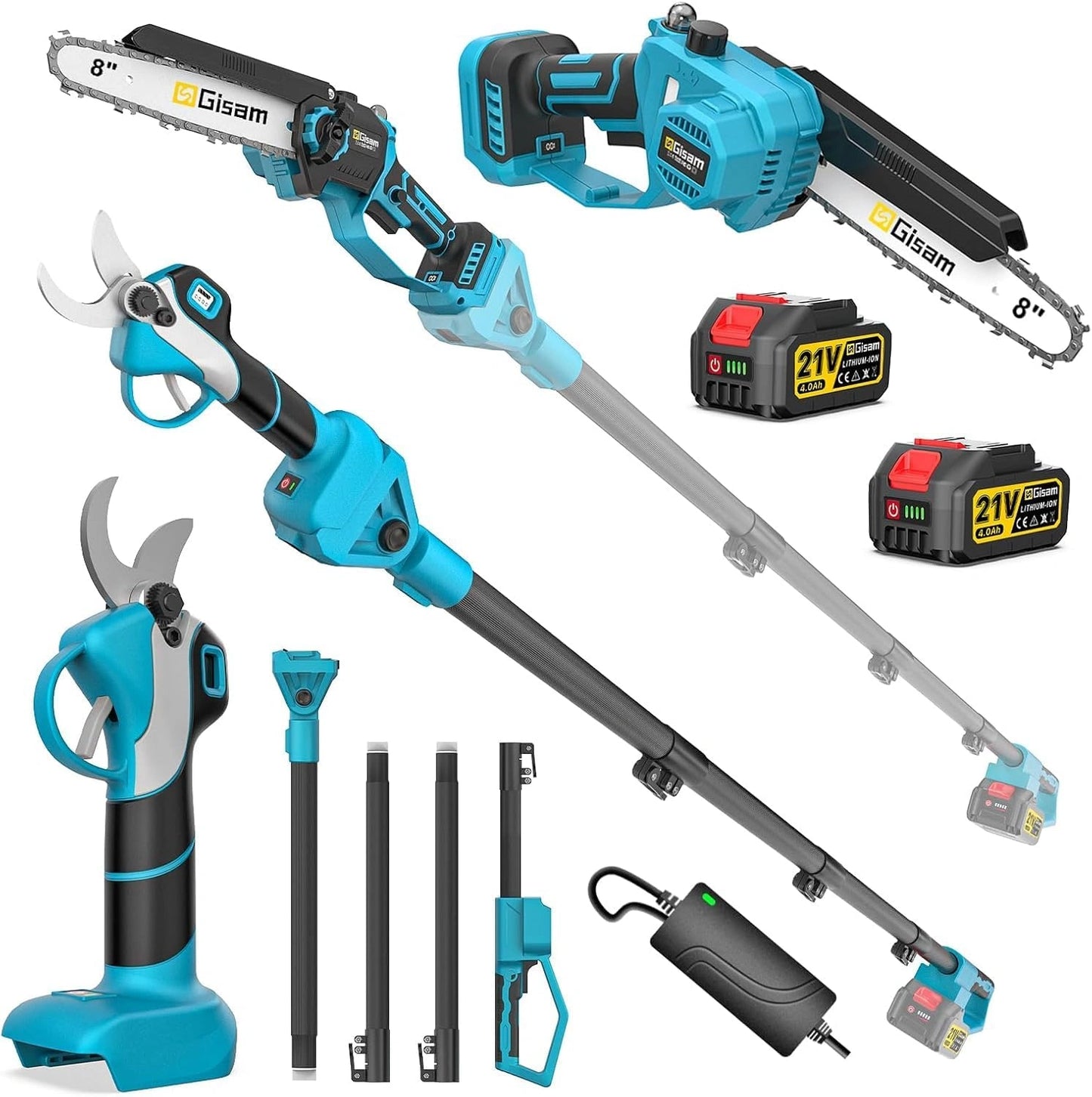 Tron?onneuse ¨¦lectrique 4 en 1 avec S¨¦cateur, Batterie 2x4,0 Ah, Extension 4,2 m, Moteur Brushless, Scie ¨¦lagage Arbres