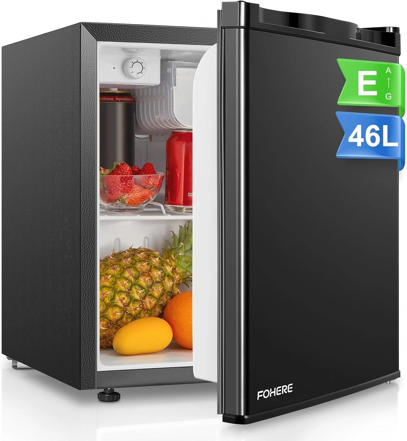FOHERE R¨¦frig¨¦rateur Compact 46L, Silencieux, ¨¦co-¨¦nerg¨¦tique, Porte R¨¦versible, Cong¨¦lateur Int¨¦gr¨¦, Id¨¦al pour Maison, Bureau, Dortoir et H?tel, Noir