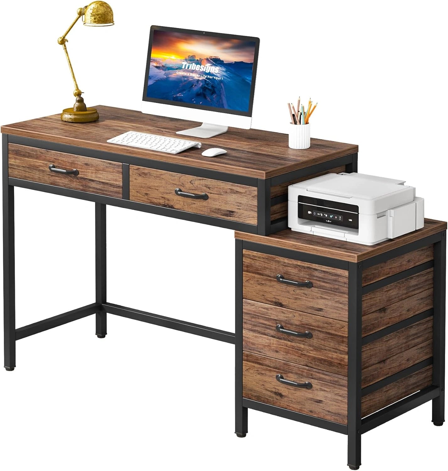 Table de Travail Tribesigns avec Rangement R¨¦versible et Support Imprimante
