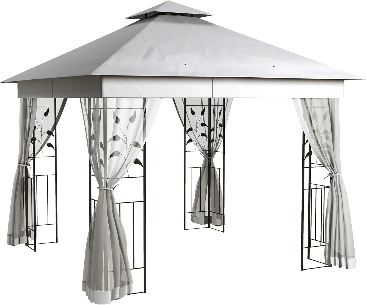 Pavillon de Jardin Outsunny 3x3m avec Double Toit et Moustiquaire, Imperm¨¦able et R¨¦sistant, Structure en Acier pour Terrasse