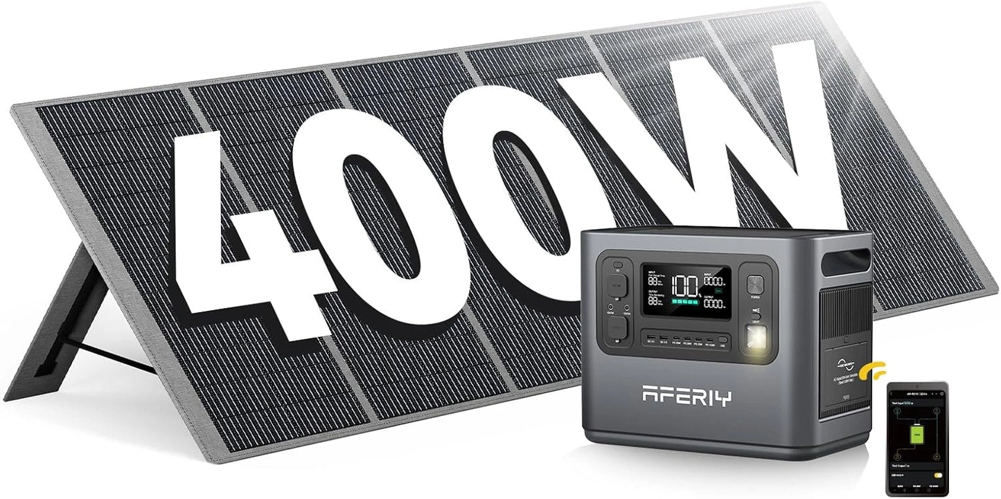 AFERIY Centrale ¨¦lectrique Portable 2400W avec Panneau Solaire 400W, Capacit¨¦ 2048Wh, 3 Prises CA 2400W (4800W Cr¨ºte), 220V-240V, Id¨¦al pour Camping et Voyage