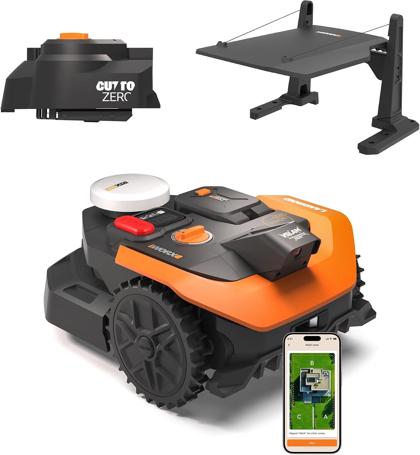 Robot Tondeuse WORX Vision 2WD WR305E 500 m2 - Navigation IA et VSLAM, Cartographie Automatique, Contr?le Application, Garage Inclus