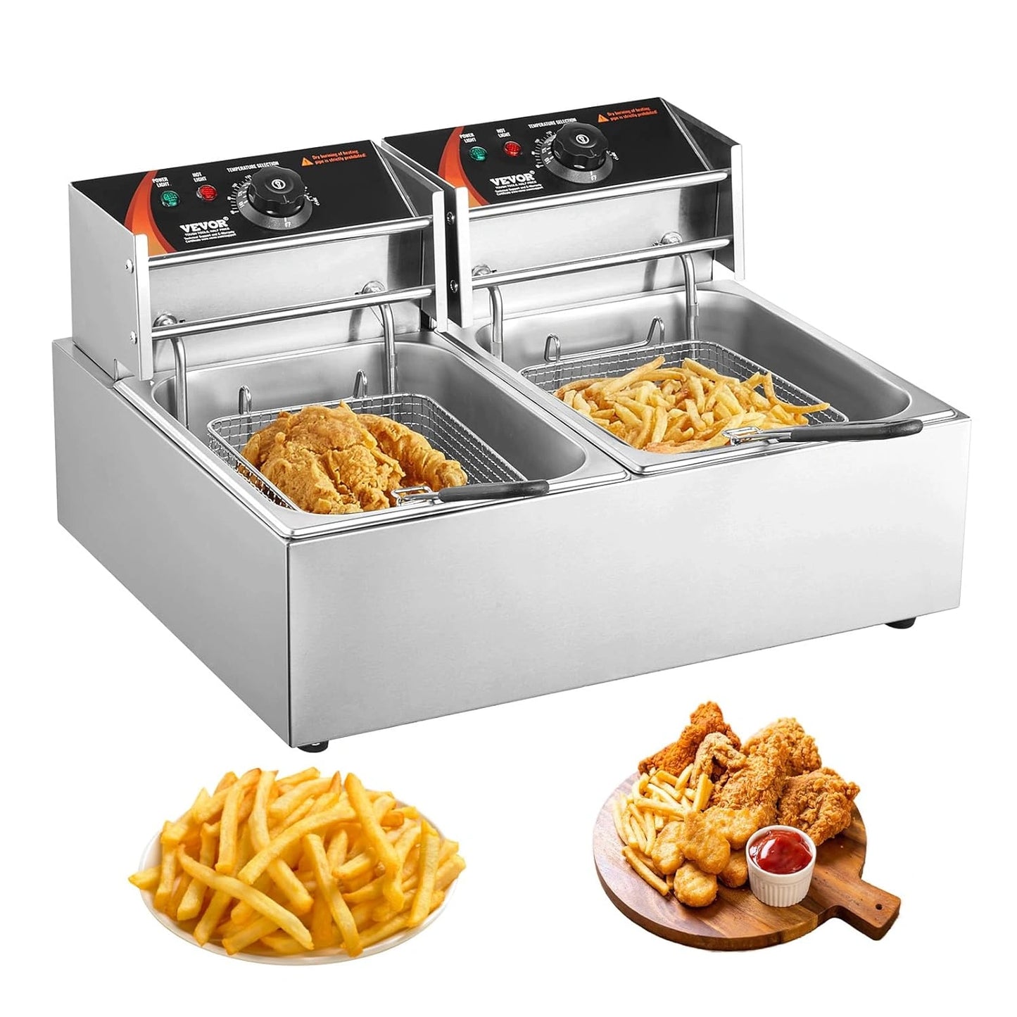 Friteuse ¨¦lectrique Commerciale VEVOR 5000W, Acier Inoxydable, 12L, Double Panier Amovible