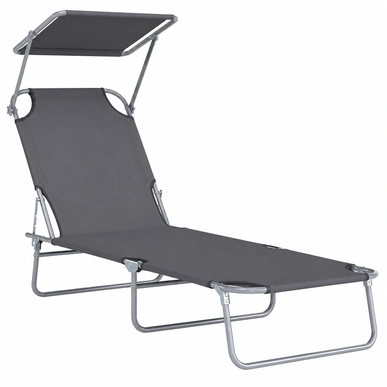 Chaise Longue Pliable avec Dossier Inclinable et Pare-Soleil Réglable - Gris