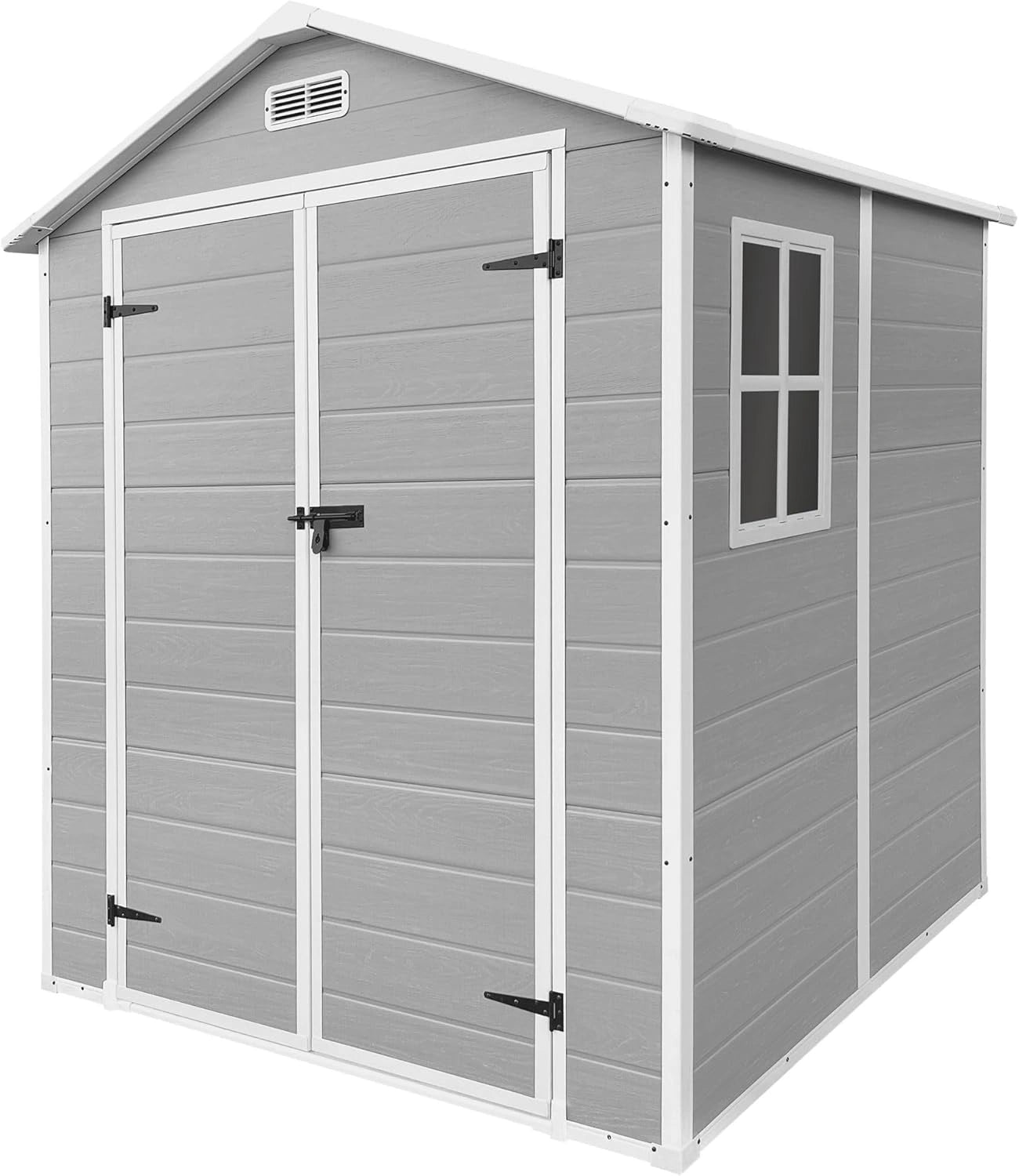 Abri de Jardin R¨¦sine 5m3 avec Toit Pente et Double Porte, Gris Clair