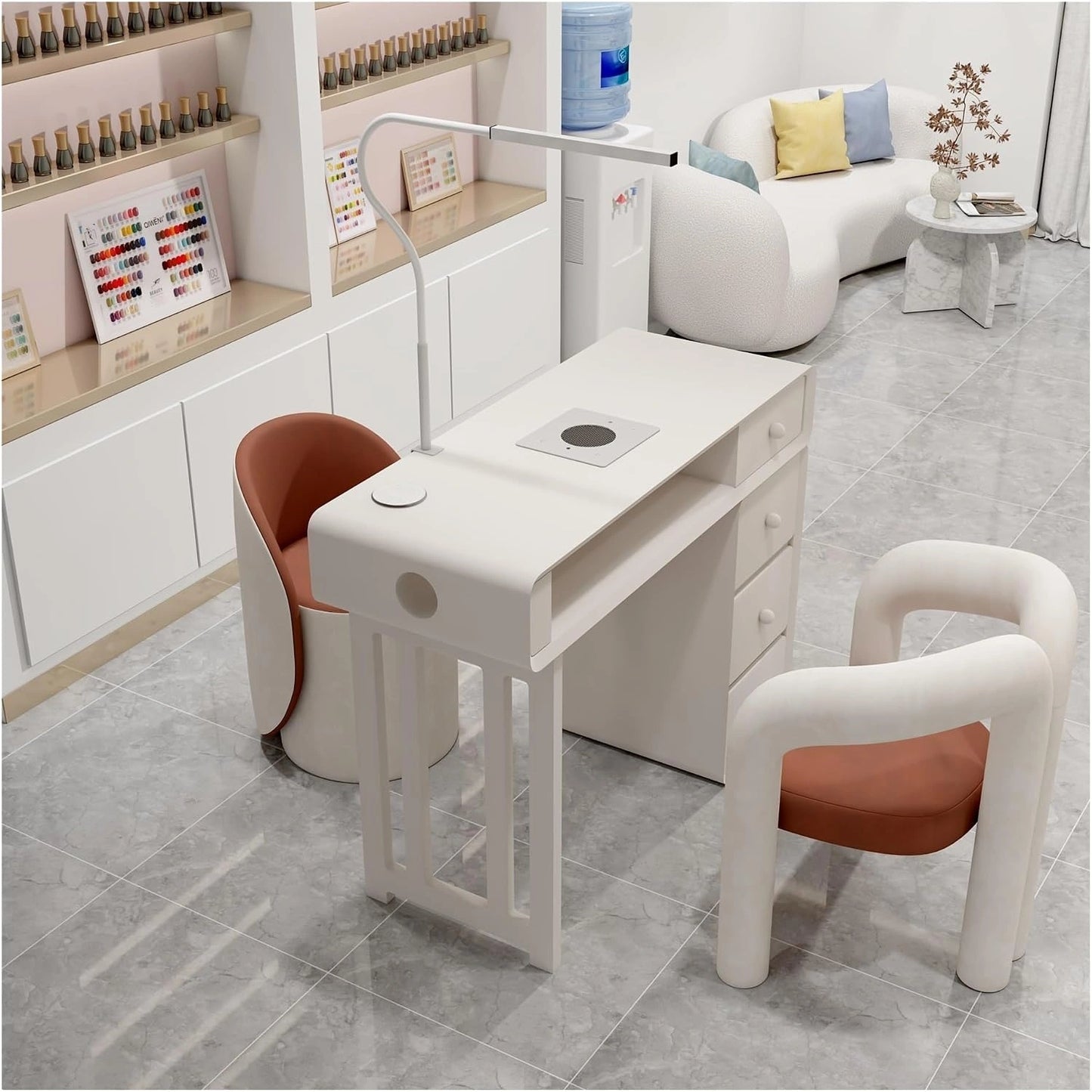 Table de Manucure avec Aspirateur 80W, LED et Chargeur Sans Fil, 4 Tiroirs pour Salon Professionnel