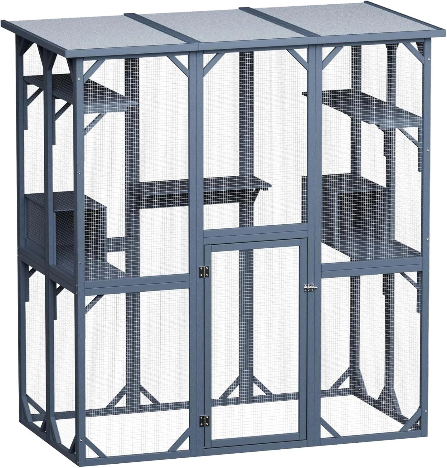 Grand Enclos Ext¨¦rieur pour Chats en Bois avec Toit Asphalte et Plateformes Multiples - Habitat et Aire de Jeux
