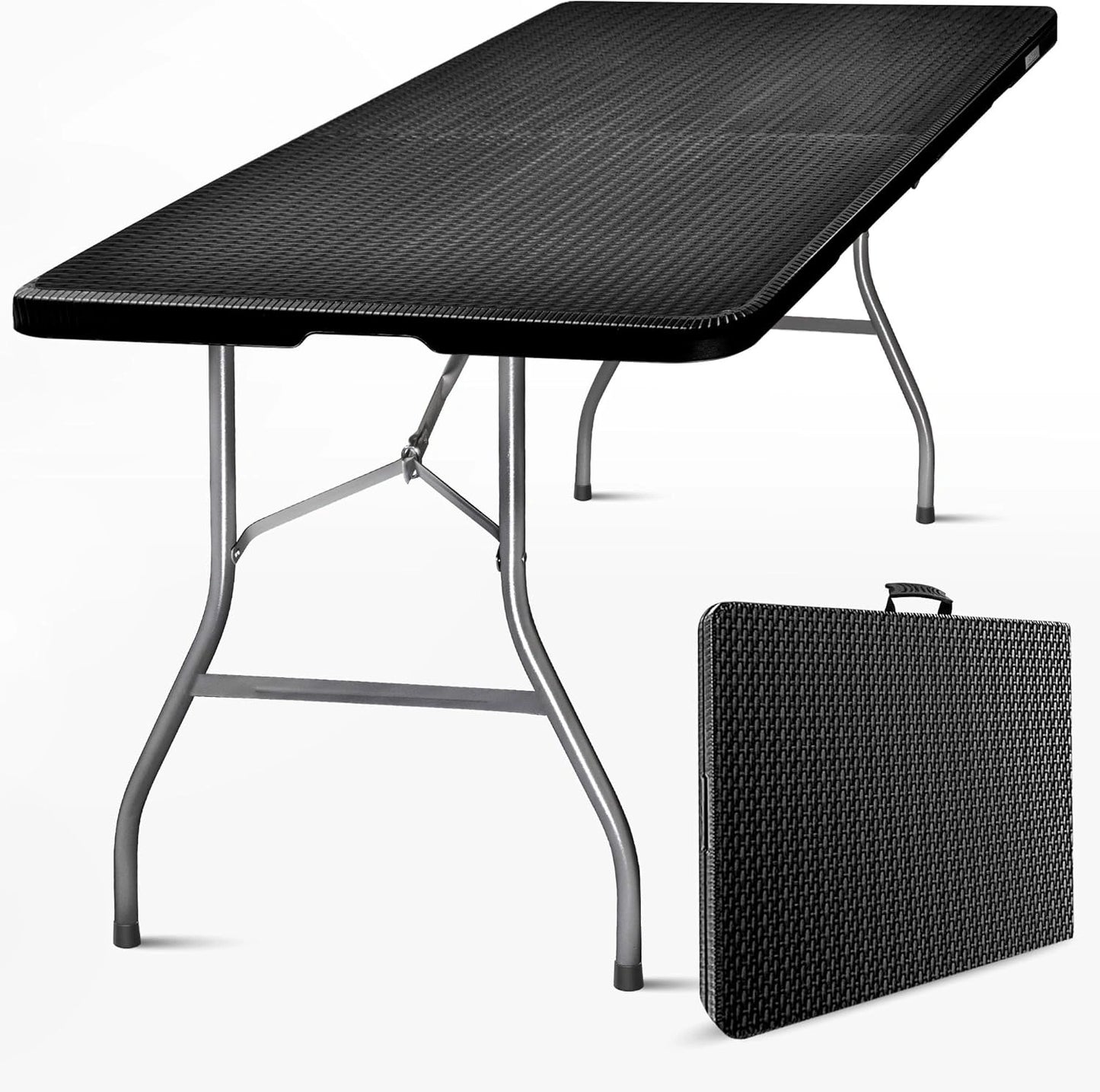 Table de Jardin Pliable 180 cm en Rotin Noir pour 6 ¨¤ 8 Personnes
