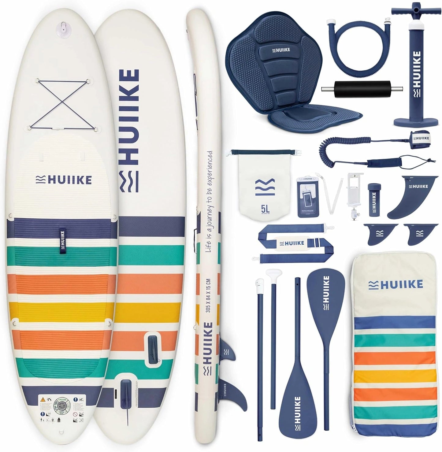 Planche de Paddle Gonflable Adulte HUIIKE avec Accessoires Complets, Id¨¦al pour la Stabilit¨¦ et la R¨¦sistance, 305 x 84 x 15 cm, Capacit¨¦ 130 kg