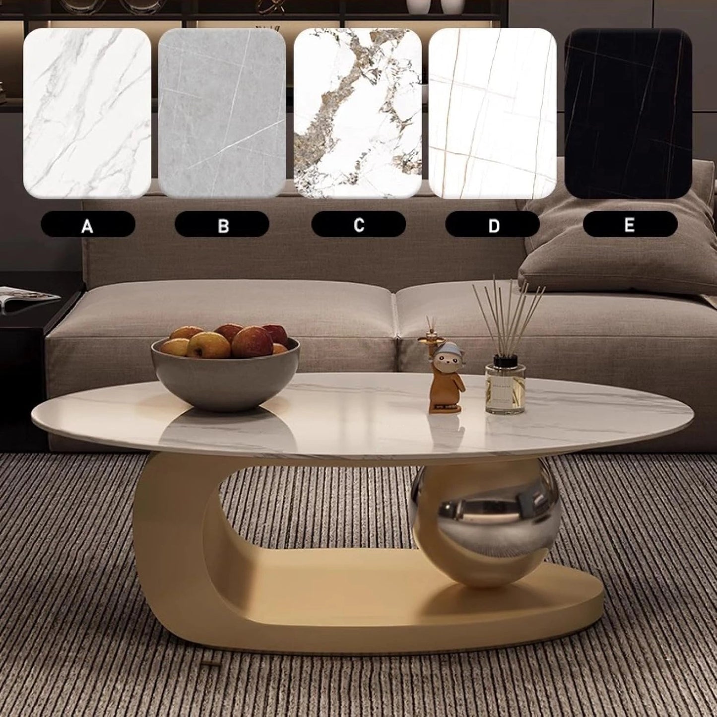 Table Basse en Marbre avec Pieds Dor¨¦s, Design Moderne et ¨¦l¨¦gant