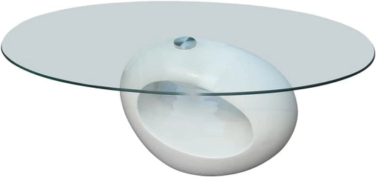 Table basse moderne ovale en verre et fibre de verre blanche, 115 x 65 x 40 cm, id¨¦ale pour salon