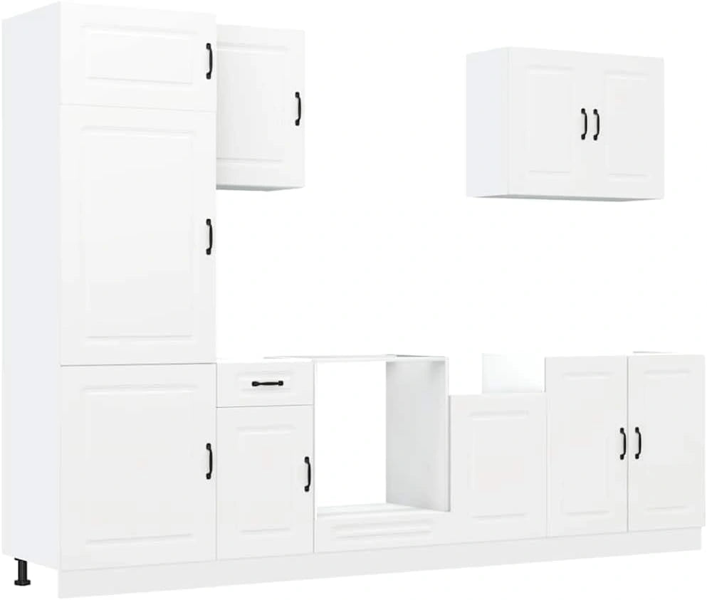 Ensemble de Cuisine 7 Pi¨¨ces Kalmar Blanc en Bois, Rangement Pratique