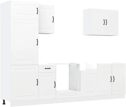 Ensemble de Cuisine 7 Pi¨¨ces Kalmar Blanc en Bois, Rangement Pratique