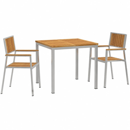 Ensemble de Repas Extérieur en Bois d'Acacia Marron pour 2 Personnes