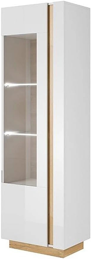Vitrine MURARI - 1 Porte avec ¨¦clairage LED - Blanc Brillant et Ch¨ºne