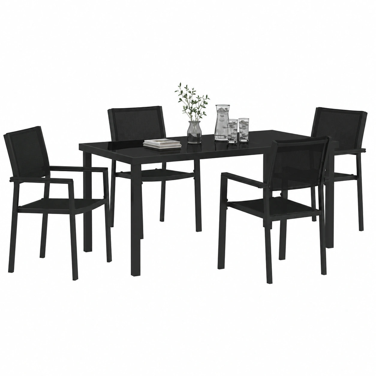 Ensemble de Repas Extérieur 5 Pièces Noir, Mobilier Moderne pour Jardin