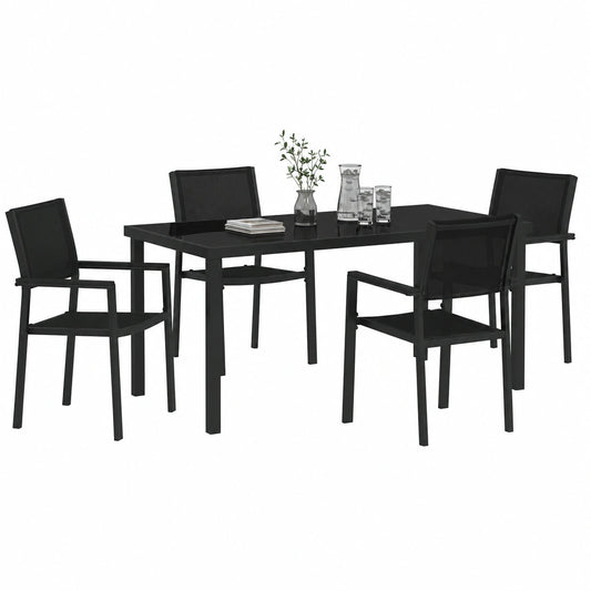 Ensemble de Repas Extérieur 5 Pièces Noir, Mobilier Moderne pour Jardin