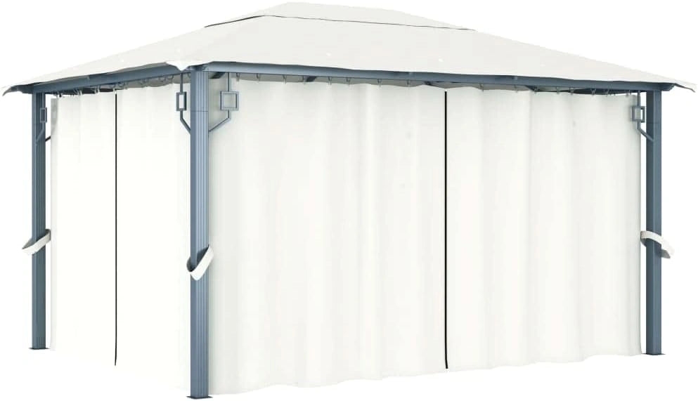 Pavillon de Jardin en Aluminium avec Rideaux Lat¨¦raux, 4x3m, Cr¨¨me