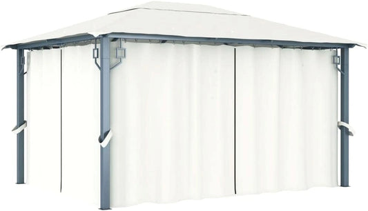 Pavillon de Jardin en Aluminium avec Rideaux Lat¨¦raux, 4x3m, Cr¨¨me