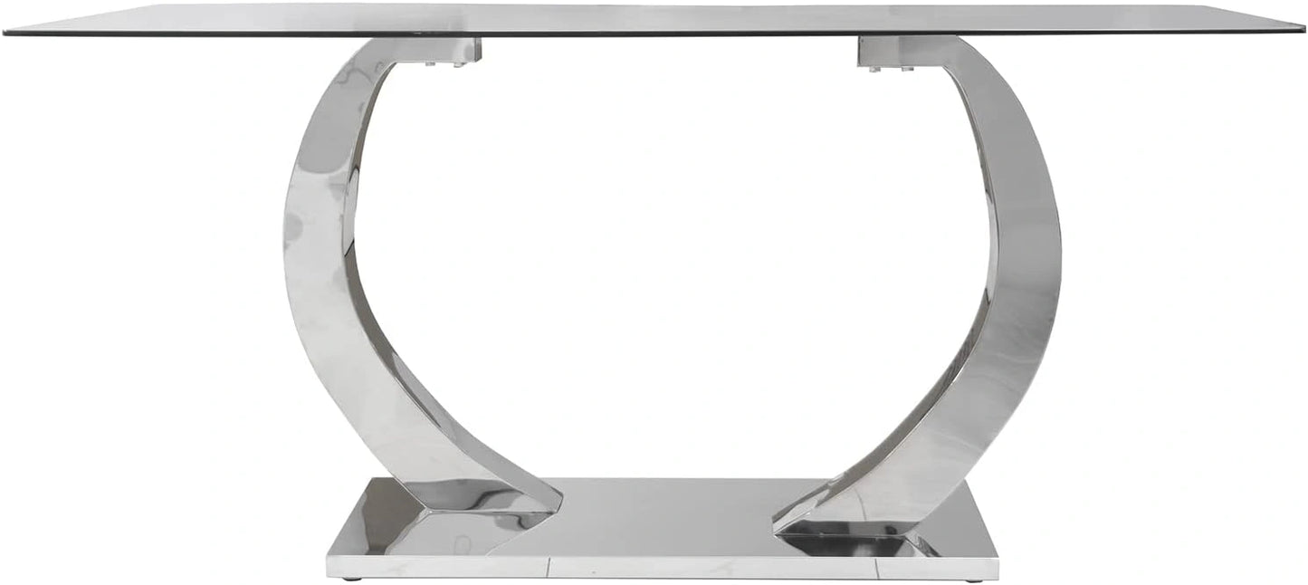 Table ¨¤ Manger Rectangulaire en M¨¦tal et Verre Chrom¨¦ 160x90x75 cm