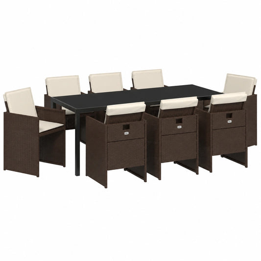 Ensemble de Salle à Manger Extérieur 9 Pièces en Rotin Synthétique Marron