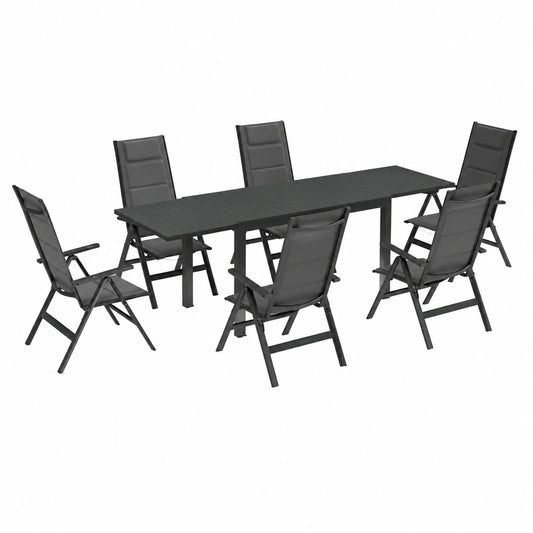 Ensemble de Jardin Extérieur 7 Pièces avec Table Extensible et Chaises Pliantes