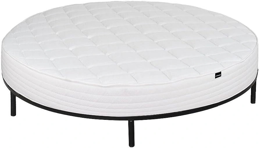 Lit Rond Roma 220 x 220 cm avec Sommier et Matelas 25 cm d'¨¦paisseur